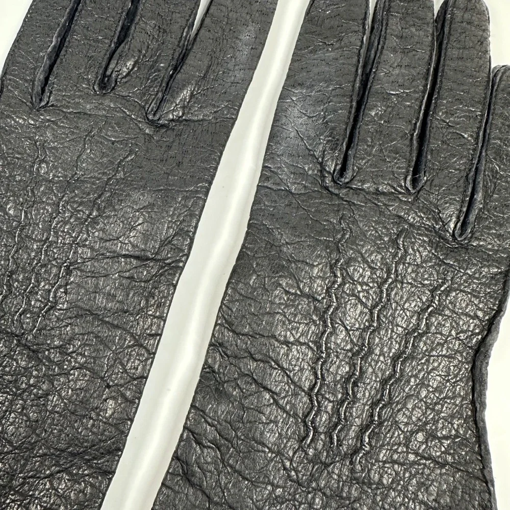 Vintage Black Genuine Pigskin Gloves‎ By Superb Flared Womens Sz 7